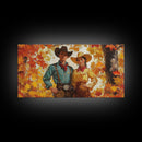 Autumn Cowboy In Forest Framed Canvas Print Western Cowboy Wall Art Fall Cowboy Gift Rustic Wall Decor Moody Landscape Above Sofa