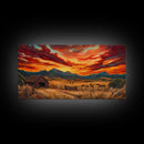 Sunset Ranch Framed Canvas Print Western Farmhouse Landscape Autumn Wall Art Large Fall Country Home Decor Above Sofa Art Piece