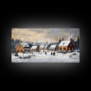 Snowy Village Church Scene, Rustic Christmas Landscape Wall Art, Winter Wonderland Framed Canvas Print, Country Holiday Home Decor