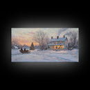 Horse Drawn Sleigh Ride Framed Canvas Print, Winter Wonderland Christmas Scene Art, Vintage Farmhouse Christmas Wall Art Gift Idea