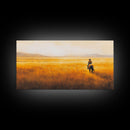 Herding Cattle Across Plains Framed Canvas Print Tall Art Rustic Autumn Landscape Western Country Decor Fall Home Wall Art Farmhouse Gift