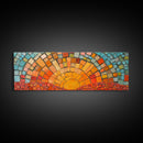 Wood Framed Mid Century Modern Wall Art - Sunset Mosaic Tiles Print - Horizontal Modern Wall Art - Panoramic Above Bed Decor - Boho Wall Art