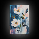 Oil Painting Print of White Flowers, Framed Canvas Print, Floral Art, Botanical Art