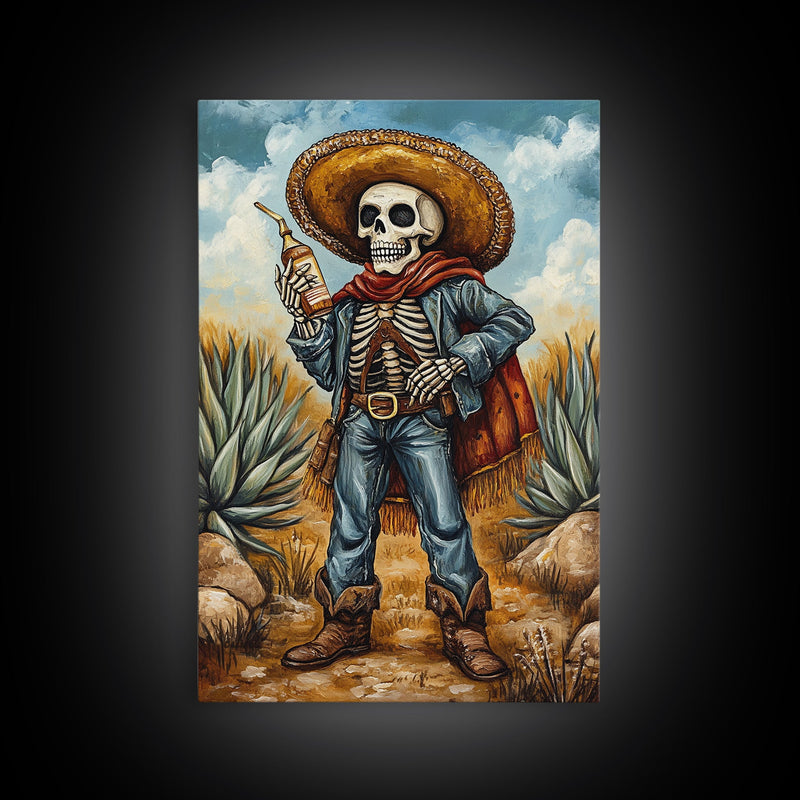 Skeleton Mariachi Chicano Art Canvas Print, Mexicano Wall Art, Tejano