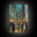 Christmas in Town Sqaure Framed Canvas Print, Retro Christmas Village Wall Art, Christmas Decor, Christmas Wall Art, Farmhouse Christmas