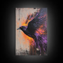 Purple Phoenix Painting Print, Framed Canvas Art, Grunge Decor, Punk Art, Wood Frame Canvas, Home Decor, Office Art