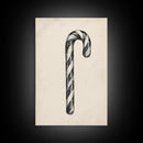 Black and White Candy Cane Sketch, Canvas Print, Christmas Decor, Christmas Painting, Christmas Wall Art