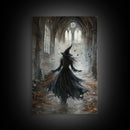 Witchy Decor Framed Canvas Print, Dark Academia, Witch Painting Print, Gothic Decor, Moody Witch Oil Painting, Halloween Art