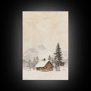 Winter Cabin Canvas Print - Framed Canvas - Minimalist Christmas Art - Boho Christmas Art - Rustic Christmas Art - Winter Decor - Cabin Decor