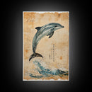 Wabi Sabi Dolphin Print, Framed Canvas Print, Dolphain Painting, Dolphin Print, Nautical Decor, Dolphin Art, Boho Style Minimalist Art