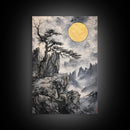 Wabi Sabi Landscape Painting Print - Japanese Style Decor - Japanese Style Art - Bonzai Tree Under a Full Moon
