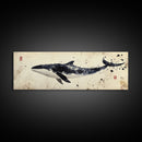 Whale Art Wabi Sabi Panoramic Oil Painting Print, Japanese Style Wall Art - Whale Decor - Whale Art Print - Living Room Decor - Minimalist