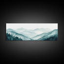 Indigo and Emerald Green Blue Ridge Mountains, Framed Canvas Print, Panoramic Home Decor, Horizontal Art, Mountain Landscape Painting