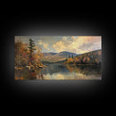 Mountains With Lake French Landscape Panoramic Oil Painting Canvas Print, Canvas with Wood Frame, Modern Living Room Wall Art