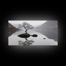 Lone Bonzai Tree On an Island Framed Canvas Print - Ready To Hang Wall Art - Wabi Sabi Landscape Painting - Japanese Style Wall Art