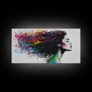 She Has Rainbow Waves in Her Flowing Hair - Portrait of a Woman - Framed Canvas Print - Pop Art - Loft Decor - Statement Piece Art