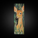 Canvas Print of Gentle Deer in Floral Forest, Boho Art, Whimsical Wall Art, Animal Decor, Tall Narrow Wall Art, Woodland Theme