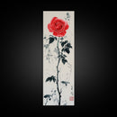 Canvas Print of Asian Style Red Rose, Art Nouveau Print, Botanical Art, Above Sofa Decor, Elegant Home Decor, Floral Wall Art