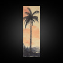 Framed Canvas Print Moody Palm Tree Painting Sunset Coastal Wall Art, Rustic Decor, Tropical Living Room Above Sofa Art, Bedroom Art Print