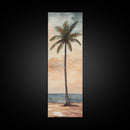 Framed Canvas Print Coastal Palm Tree Art, Sunset Beach Scene, Tropical Coastal Wall Art, Nautical Decor, Skinny Wall Art Gift Idea
