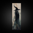 Mystical Witch in Black Forest Art - Framed Canvas Print for Halloween, Gothic Decor, Witch Art, Dark Home Decor, Long Wall Art
