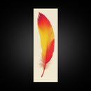 Red and Orange Feather Painting Print - Boho Wall Art - Framed Canvas Print - Tall Skinny Art - Minimalist Home Decor - Rustic Decor