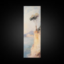 Victorian Landscape Oil Painting Print, Tall Skinny Wall Art, Coastal Painting, Coastal Landscape Art, Italian Seaside Painting, Narrow Wall Art