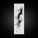 Tall Skinny Koi Fish Painting Print, Black and White Wabi Sabi Wall Art, Koi Fish Wall Decor, Japanese Style Elegant Artwork, Narrow Wall Art