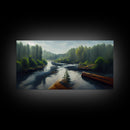 Flowing River wall decor, ready to hang canvas print wall art, blue river cabin art, lake house art