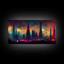 Dystopian Cyberpunk City, ready to hang canvas print wall art, framed canvas wall art, mancave wall art, Cyberpunk Art