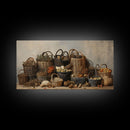 Cornucopia Wall Art, Basket Wall Decor Framed Canvas Print, Boho Wall Art, Wicker Round Bowl Art, Wicker Wall Art Print, Fall Decor