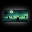 Halloween Cemetery At Night, Full Moon, Spooky Creepy Graveyard, ready to hang canvas print wall art