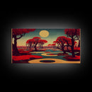 Psychedelic Crimson Red Cherry Blossom Trees, Ready To Hang Canvas Print, Framed Wall Art