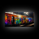 Box car graffiti art, wall decor, train box car, ready to hang canvas print wall art, rainbow train wall art