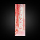 Curtain Reflection Canvas Print, soft floral vintage curtain painting with romantic pink tones, elegant tall skinny wall art for bedroom.