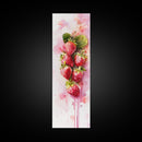 Strawberries Watercolor Painting Framed Canvas Print, Whimsical Kitchen Art, Pink Fruit Rustic Vertical Wall Art, Gift Idea