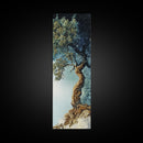 Detailed Oak Tree Framed Canvas Print in Textured Earth Tones, Tall Narrow Wall Art for Living Room or Bedroom Rustic Decor