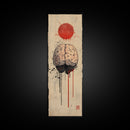 Red Sun Brain Framed Canvas Print, Abstract Science Wall Art, Moody Therapy Artwork, Vertical Wabi Sabi Decor, Living Room Art