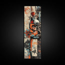 Urban Graffiti Canvas Print with Orange and Teal Accents, Long Narrow Wall Art for Contemporary Home or Living Room Decor