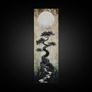 Mystical Moon and Bonsai Canvas Print Zen Wall Art Serene Wabi Sabi Decor Minimalist Nature Artwork Vertical Framed Artwork