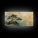 Japanese Pine Tree Art Framed Canvas Print Wabi Sabi Art Minimalist Artwork Rustic Decor Zen Wall Art Living Room Above Sofa Art
