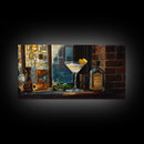 Rustic Martini Art Framed Canvas Print - Cozy Espresso Martini Wall Art - Fall Home Bar Decor - Kitchen Food Review Kitchen Art