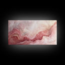 Pink Geode Framed Canvas Print, Light Pink Wall Art Above Bed Decor, Moody Abstract Artwork Gift Idea Minimalist Panoramic Painting