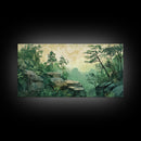Green Forest Serenity Framed Canvas Print with Mountain Landscape Art and Sage Green Wall Art Perfect Living Room Rustic Decor