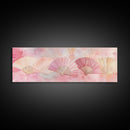 Japanese Fan Inspired Canvas Print, Pink Wall Art with Delicate Oriental Touch, Long Narrow Wall Decor, Modern Cottagecore Aesthetic