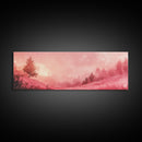 Misty Pink Landscape Canvas Print Forest at Dusk Painting Light Pink Wall Art Smoky Mountain Art Panoramic Art Bedroom Decor Gift