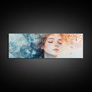 Moody Woman Portrait Framed Canvas Print - Abstract Cherry Blossom Painting, Fall Bedroom Art, Minimalist Wall Decor, Gift Idea For Her