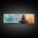 Textured Zen Framed Canvas Print Sand Patterns Stacked Stones Modern Wabi Sabi Minimalist Decor Bedroom Art Idea
