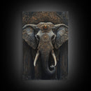 Ornate Elephant Kerala Mural Framed Canvas Print – Ganesh Wall Art, Sacred Geometry Art, Indian Inspired Decor Rustic Living Room Art