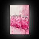 Pink Lemonade Jars Framed Canvas Print Food Review Kitchen Art Light Pink Wall Art Whimsical Art Rustic Decor Farmhouse Style